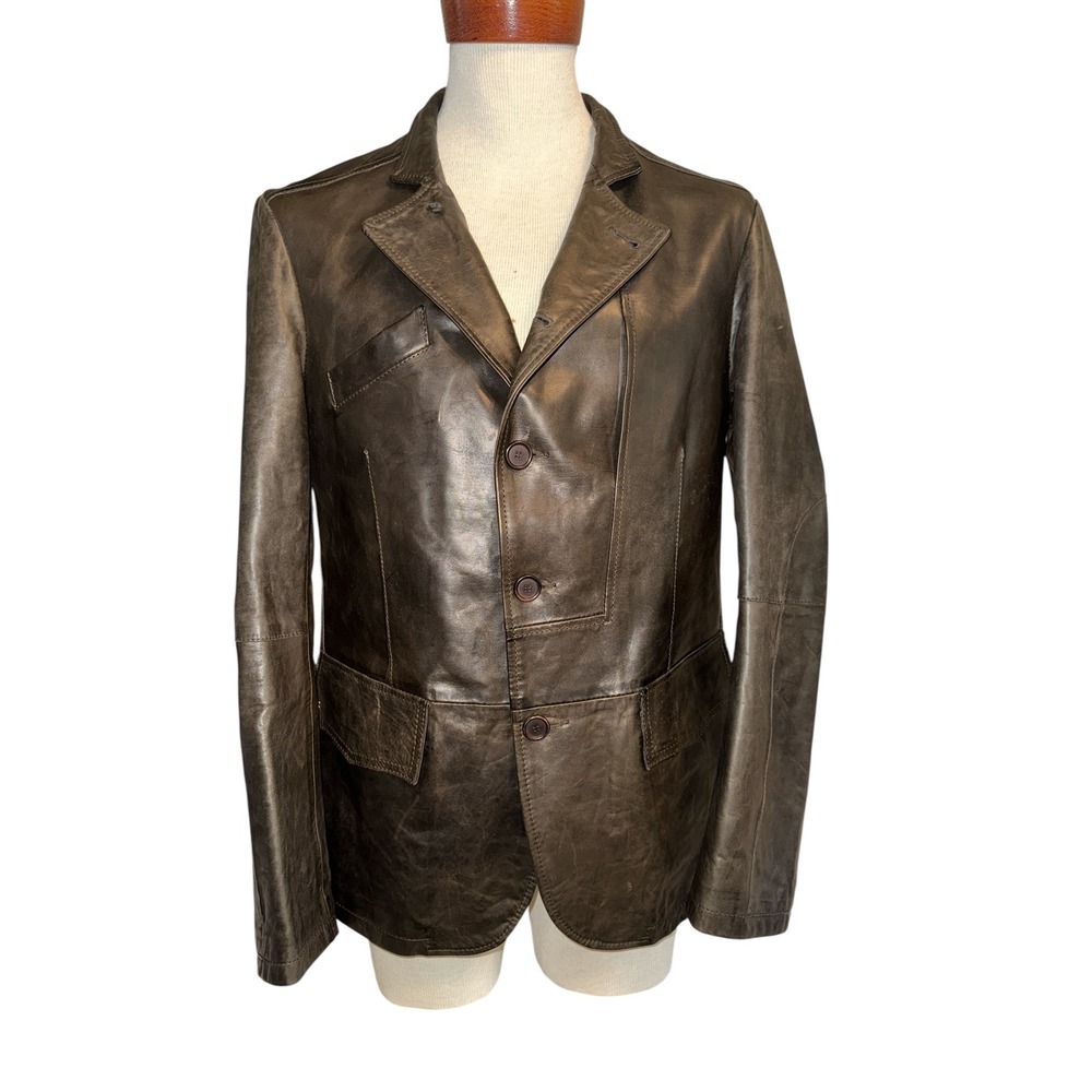 Henry Beguelin | Vintage Handmade Italian Leather Blazer Coat Brown Men's M/L - Picture 14 of 16
